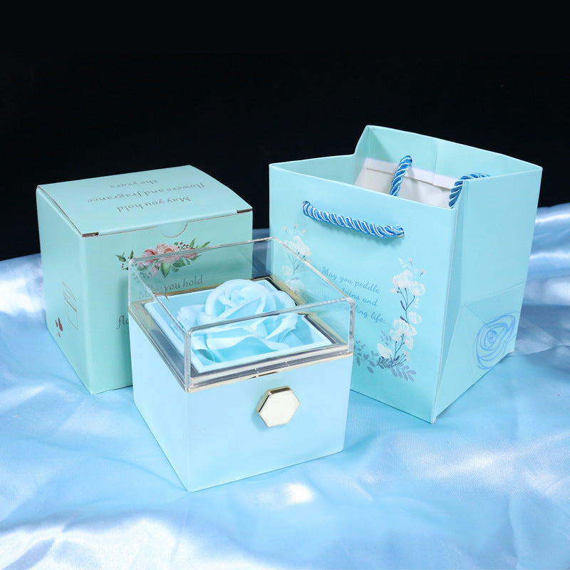 Rotating Flower Rose Gift Box Creative Rotating Rose Jewelry Packaging Box Valentine's Day Gift For Women