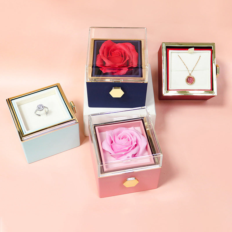 Rotating Flower Rose Gift Box Creative Rotating Rose Jewelry Packaging Box Valentine's Day Gift For Women