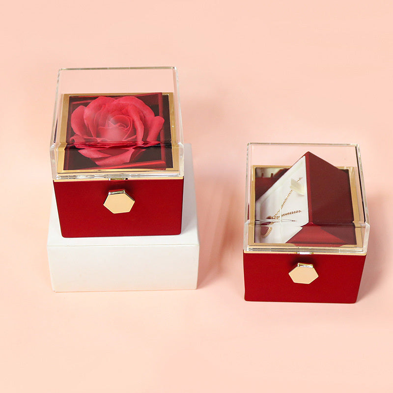 Rotating Flower Rose Gift Box Creative Rotating Rose Jewelry Packaging Box Valentine's Day Gift For Women