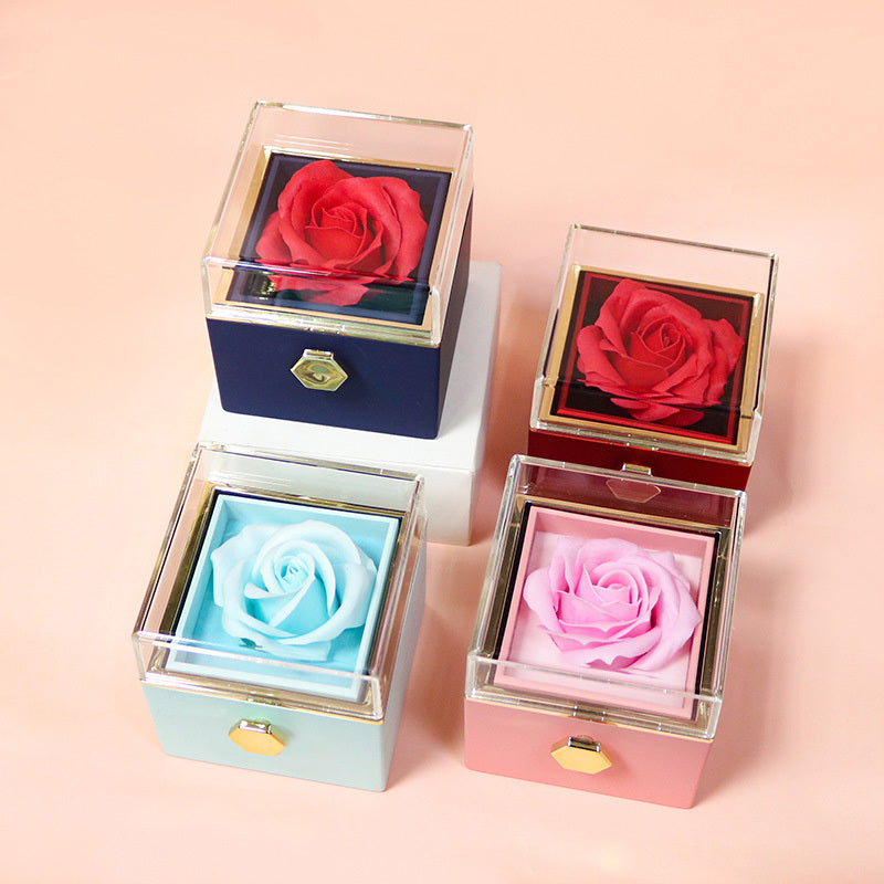 Rotating Flower Rose Gift Box Creative Rotating Rose Jewelry Packaging Box Valentine's Day Gift For Women