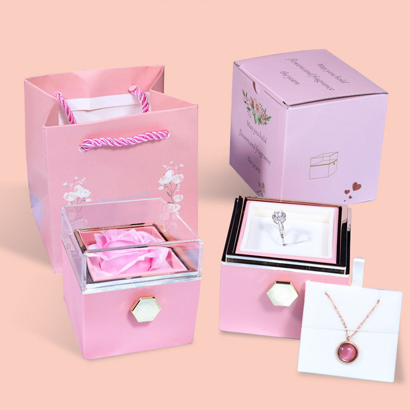 Rotating Flower Rose Gift Box Creative Rotating Rose Jewelry Packaging Box Valentine's Day Gift For Women