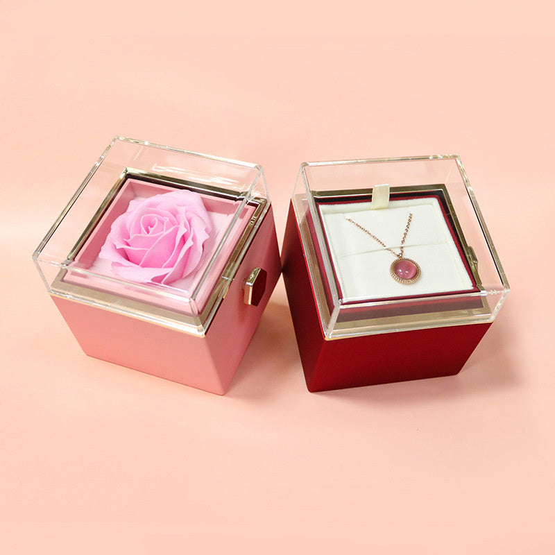 Rotating Flower Rose Gift Box Creative Rotating Rose Jewelry Packaging Box Valentine's Day Gift For Women