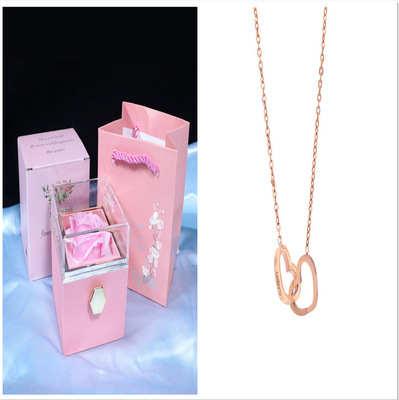 Rotating Flower Rose Gift Box Creative Rotating Rose Jewelry Packaging Box Valentine's Day Gift For Women