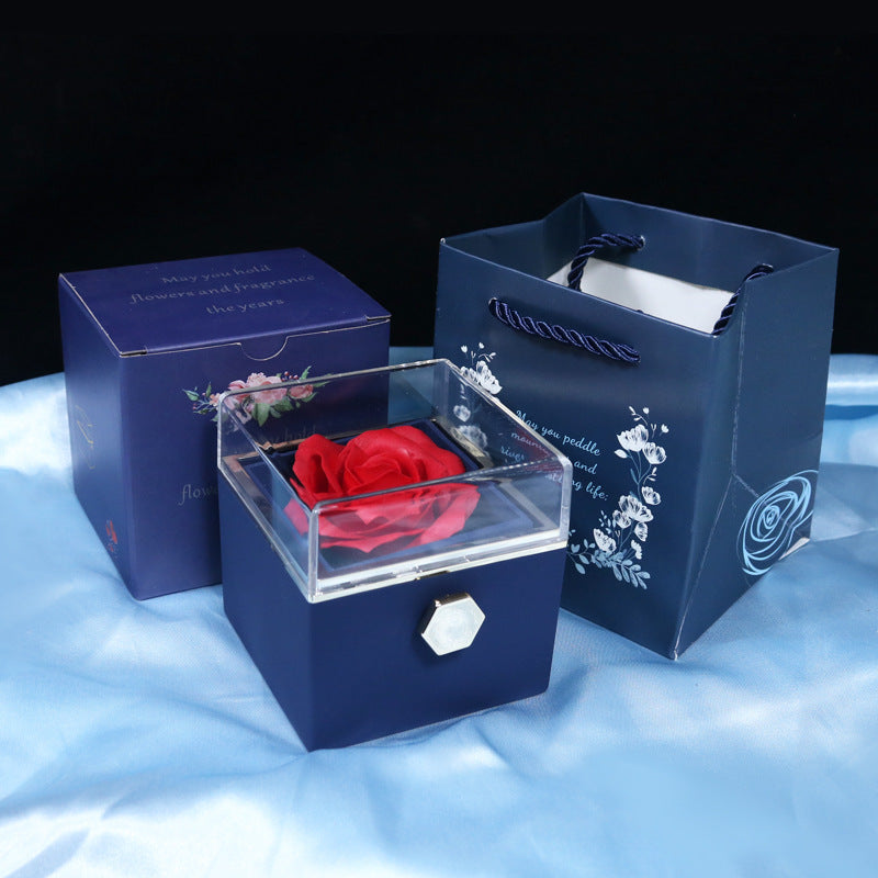 Rotating Flower Rose Gift Box Creative Rotating Rose Jewelry Packaging Box Valentine's Day Gift For Women