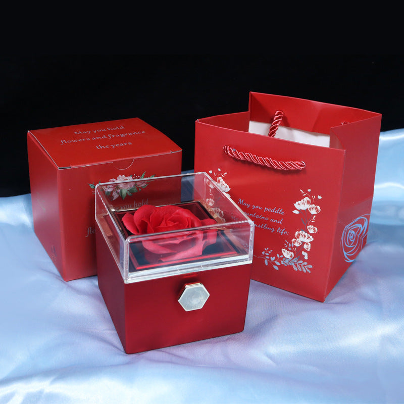 Rotating Flower Rose Gift Box Creative Rotating Rose Jewelry Packaging Box Valentine's Day Gift For Women
