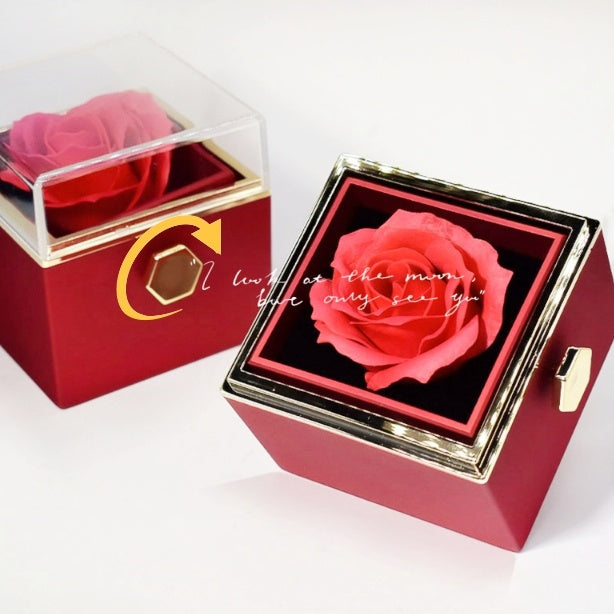 Rotating Flower Rose Gift Box Creative Rotating Rose Jewelry Packaging Box Valentine's Day Gift For Women