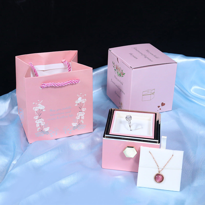 Rotating Flower Rose Gift Box Creative Rotating Rose Jewelry Packaging Box Valentine's Day Gift For Women
