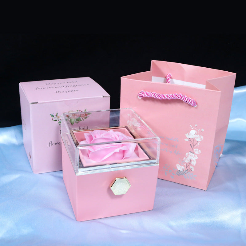 Rotating Flower Rose Gift Box Creative Rotating Rose Jewelry Packaging Box Valentine's Day Gift For Women