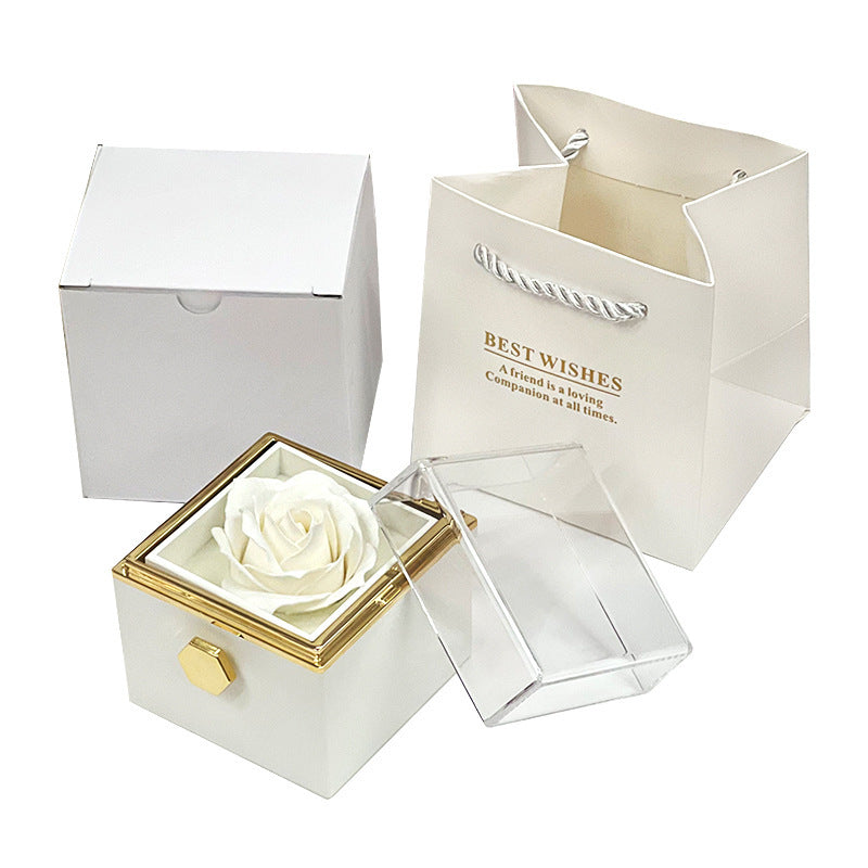 Rotating Flower Rose Gift Box Creative Rotating Rose Jewelry Packaging Box Valentine's Day Gift For Women