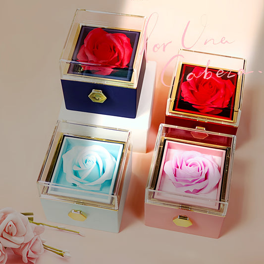 Rotating Flower Rose Gift Box Creative Rotating Rose Jewelry Packaging Box Valentine's Day Gift For Women