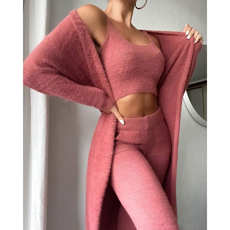 Women's Casual V-neck Plush Short Vest Pants Suit