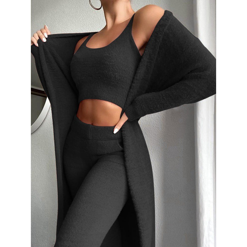 Women's Casual V-neck Plush Short Vest Pants Suit